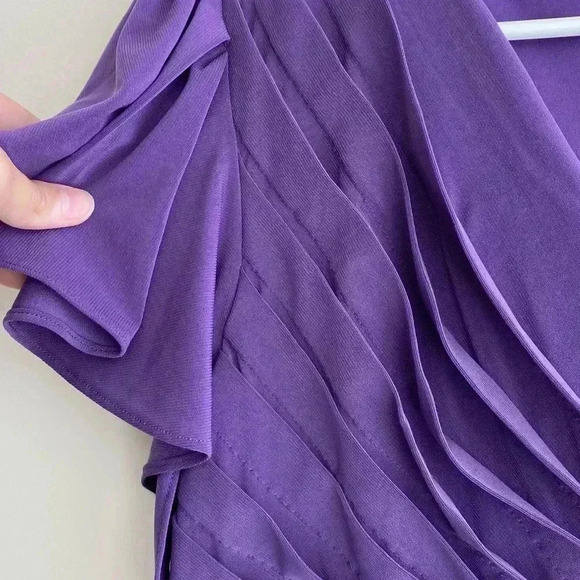 Adrianna Papell Purple Sheath Dress with Flutter Sleeves & Shutter Pleats - Picture 9 of 16